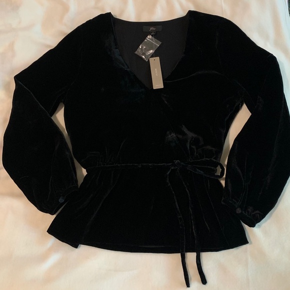 J. Crew Faux Wrap Black Velvet Top - Picture 1 of 10